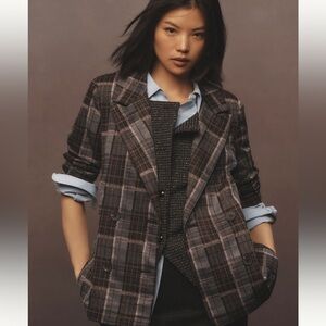Avec Les Filles Plaid Blazer in Brown and Gray